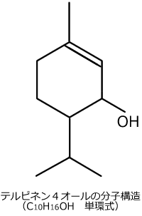 ティーツリーオイルの抗菌成分となるテルピネン４オールの分子構造